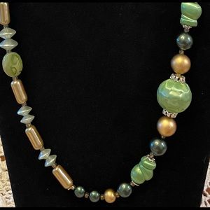 Long vintage green beaded necklace